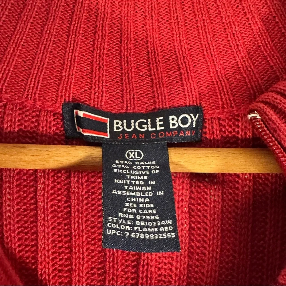 Bugle Boy Red Cotton blend Quarter Zip Ribbed Sweater for Men